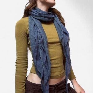 Blue gauzy embroidered scarf